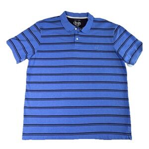 Chaps Easy Care Polo Shirt Mens XL Blue Black Stripe Cotton Stretch